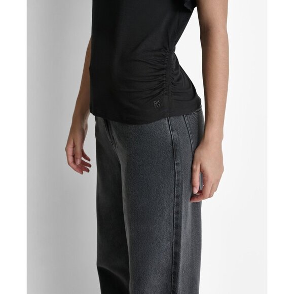 DKNY Women's Short-Sleeve Mock Neck Top Black Size XS MSRP $69 - Picture 3 of 5